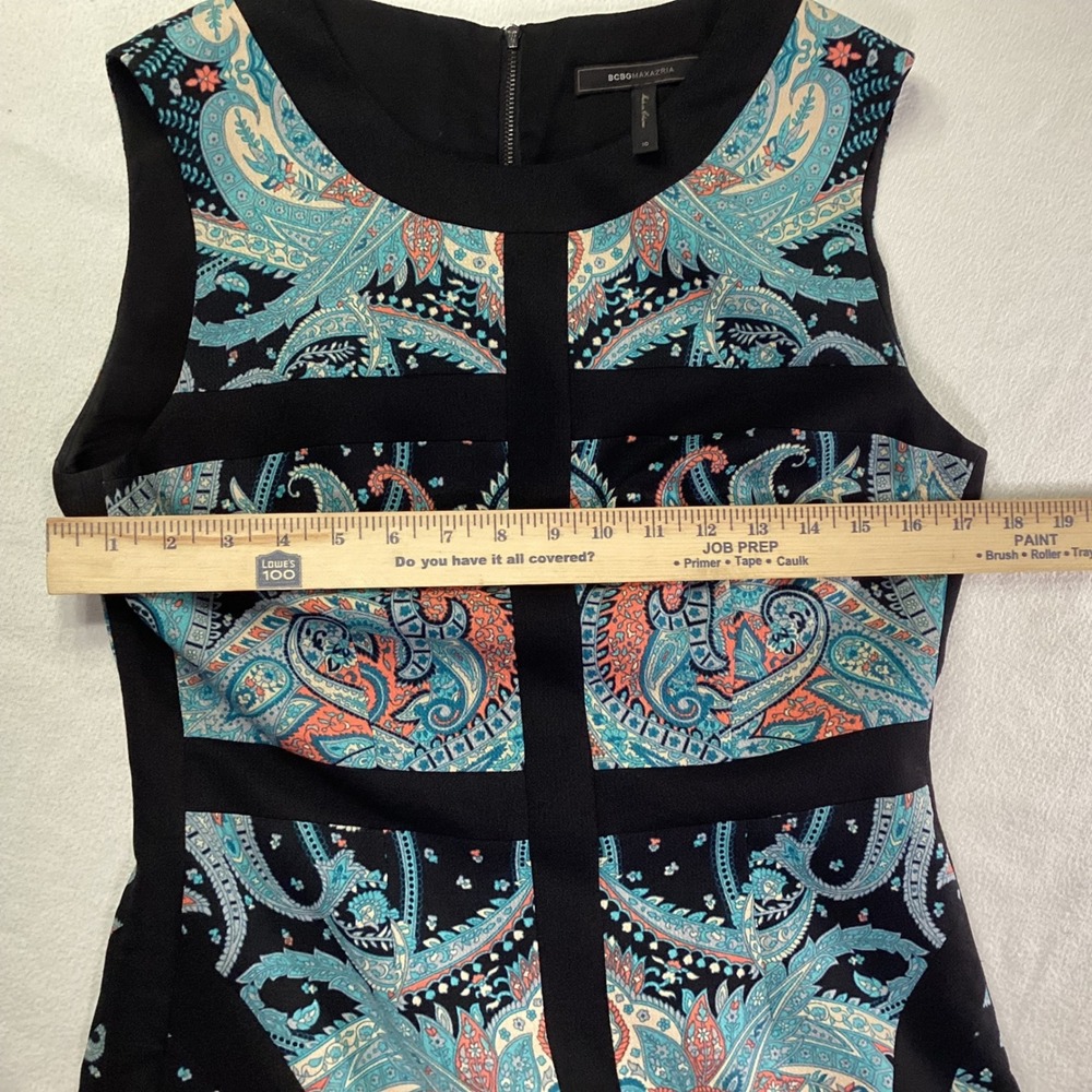 BCBGMAXAZRIA Paisley Print Sleeveless Sheath Dress Black Blue Coral Size 10 - Picture 7 of 14